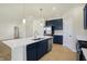 Modern kitchen with navy cabinets, stainless steel appliances & large island at 7144 Rose Hill Ave, Brownsburg, IN 46112