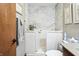 Accessible bathroom with walk-in shower and marble walls at 3784 Mansfield Dr, Brownsburg, IN 46112