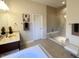 Elegant bathroom with soaking tub, walk-in shower, and double vanity at 7610 Monte Carlo Way, Indianapolis, IN 46278