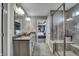 Bathroom with double vanity, walk-in shower and bedroom view at 3628 Planck Cir, Danville, IN 46122