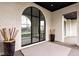 Arched front door with black frame and glass panels, leading to a foyer at 10771 Holliday Farms Blvd, Zionsville, IN 46077