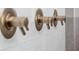 Close up of modern gold shower fixtures at 10771 Holliday Farms Blvd, Zionsville, IN 46077