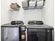 Convenient laundry room with Samsung washer and dryer, and overhead shelving at 1014 Sterling St, Indianapolis, IN 46201