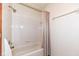 Bathroom with shower/tub combo and striped curtain at 8191 Frisco Way, Indianapolis, IN 46240