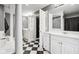 Large bathroom with double vanity and checkered floor at 5784 N 600 E, Greenfield, IN 46140