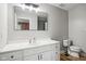 Modern bathroom with white vanity and large mirror at 5784 N 600 E, Greenfield, IN 46140