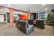 Finished basement with home theater setup, including comfortable seating and large screen at 5784 N 600 E, Greenfield, IN 46140