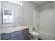 Clean bathroom with a shower/tub combo and gray vanity at 8391 Inland Dr, Avon, IN 46123