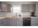 Kitchen features gray cabinets, stainless steel sink and dishwasher at 8391 Inland Dr, Avon, IN 46123