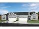 Gray three-car garage home with white accents and landscaping at 1621 Clover Crossing Dr, Greenfield, IN 46140