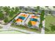 Aerial view of two vibrant pickleball courts in a community park at 9344 Anthem Ave, Plainfield, IN 46168