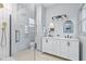Modern bathroom with a double vanity and shower at 1542 S Alabama St, Indianapolis, IN 46225