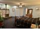 Spacious main bedroom with a fireplace and sliding glass door at 3149 E 900 S, Flat Rock, IN 47234