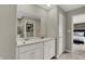 Bathroom with double vanity and a view into bedroom at 1829 Grand Vista Blvd, Greenwood, IN 46143