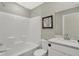 Clean bathroom with white vanity, tub, and shower at 1829 Grand Vista Blvd, Greenwood, IN 46143