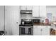 Modern kitchen with white cabinets, stainless steel appliances, and butcher block counters at 5114 Hillside Ave, Indianapolis, IN 46205