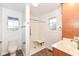 Bathroom with walk-in shower and built-in seat at 11736 Grazing Ln, Indianapolis, IN 46239