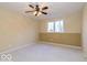 Bright bedroom with ceiling fan and neutral color scheme at 12954 Water Ridge Dr, Fishers, IN 46055