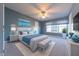 Bedroom with white bed and blue accents at 4770 Winterberry Pl, Columbus, IN 47201