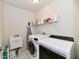 Laundry room with washer, dryer, and shelving at 6625 Harvest Moon Ln, Whitestown, IN 46075