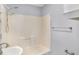Clean bathroom with tub/shower, vanity, and updated fixtures at 355 Mcclure Rd, Columbus, IN 47201