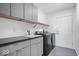 Laundry room with modern gray cabinets and a utility sink at 7650 Clarion Dr, Indianapolis, IN 46236