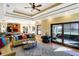 Spacious living room features a cozy sofa, large windows, and access to a patio at 11262 N Everett Rd, Monrovia, IN 46157