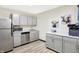 Modern kitchen with stainless steel appliances and gray cabinets at 691 S 1100 E, Zionsville, IN 46077