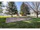 Community playground with wood chip surface, picnic table, and benches at 8016 Minlo Dr, Indianapolis, IN 46227