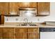 Stainless steel sink and wood cabinets in kitchen at 8016 Minlo Dr, Indianapolis, IN 46227