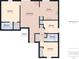 Floor plan showcasing a three-bedroom layout with two bathrooms, kitchen, and living room at 6024 Boulder Dr, Anderson, IN 46013