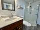 Updated bathroom with a walk-in shower and modern vanity at 340 E Poston Rd, Martinsville, IN 46151