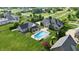 Aerial view of a home with in-ground pool, pergola, and large backyard at 5326 Travis Rd, Greenwood, IN 46143