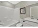 Clean bathroom with white vanity and shower/tub combo at 3111 Wetherby Pl, Danville, IN 46122