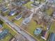 An aerial perspective of the house and neighboring properties at 2709 Station St, Indianapolis, IN 46218