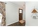 Bright entryway with dark hardwood floors and unique decor at 6348 Kingsley Dr, Indianapolis, IN 46220
