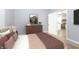 Bedroom with a queen bed, dresser and access to the kitchen at 209 Trowbridge St, Indianapolis, IN 46201