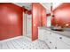 Bathroom features a red wall, shower, and vanity at 8804 Waterside Dr, Indianapolis, IN 46278