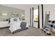 Cozy bedroom with gray bed, accent chair, and large window at 1867 Vista Ridge Dr, Greenwood, IN 46143