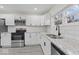 Modern kitchen boasts white cabinets, stainless steel appliances, and granite countertops at 5410 Bertha St, Indianapolis, IN 46241