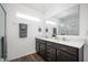 Double vanity bathroom with a large mirror and walk-in shower at 10107 Falls Canyon Ln, Indianapolis, IN 46229