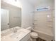 Clean bathroom with a bathtub, shower, and vanity at 3923 Holly Brook Dr, Westfield, IN 46062