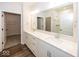 Double vanity bathroom with a large mirror and walk-in shower at 3923 Holly Brook Dr, Westfield, IN 46062