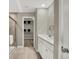 Modern bathroom with double vanity and walk-in shower at 1853 Grand Vista Blvd, Greenwood, IN 46143