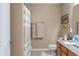 Clean bathroom featuring a shower/tub combo and granite countertop at 1167 Old Vines Ct, Greenwood, IN 46143