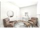 Bright sitting room with two armchairs, ottomans, and a large round mirror at 305 Parkway Ave, Indianapolis, IN 46225