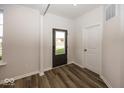 Bright entryway with dark brown door and wood-look flooring at 9317 Coopers Ln, McCordsville, IN 46055