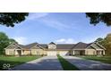 Three-unit building exterior with attached garages and landscaping at 6210 Fairview Dr, McCordsville, IN 46055