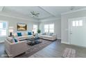 Spacious living room with light gray walls, neutral furniture, and hardwood floors at 4435 W Preserve Pass, New Palestine, IN 46163