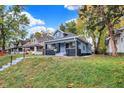 Newly renovated blue bungalow home with landscaping at 1327 N Gale St, Indianapolis, IN 46201